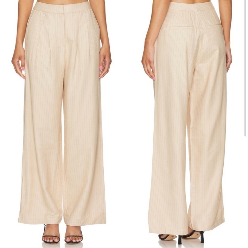 We Wore What Tailored Pant Pinstripe Trousers in Safari Multi Taupe Size 4